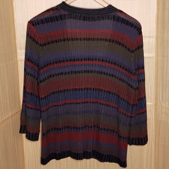 Coldwater Creek Womens Grey Blue Striped Bell Sleeve Cardigan Sweater Large - Picture 2 of 7